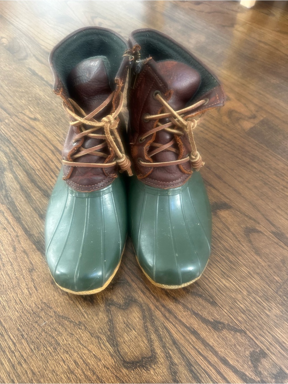 Women's Sperry Waterproof Duck Boots in Green and Brown